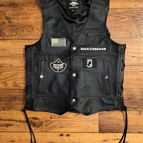 Harley-Davidson • Large • Cowhide Leather • Men’s • Black • 4 Patches • Vest - Picture 6 of 15